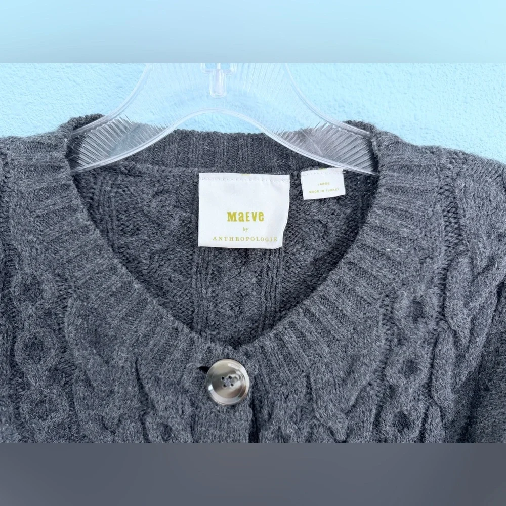 Maeve Anthropologie Cable Knit Cardigan Sweater, Charcoal Gray - Picture 2 of 6